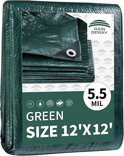 Miniatura 11 de RAINDEWAY Lonas de 7 x 7 pies (paquete de 2) – 5.5 mil, cubierta de lona de polietileno impermeable multiusos con ojales de metal y bordes