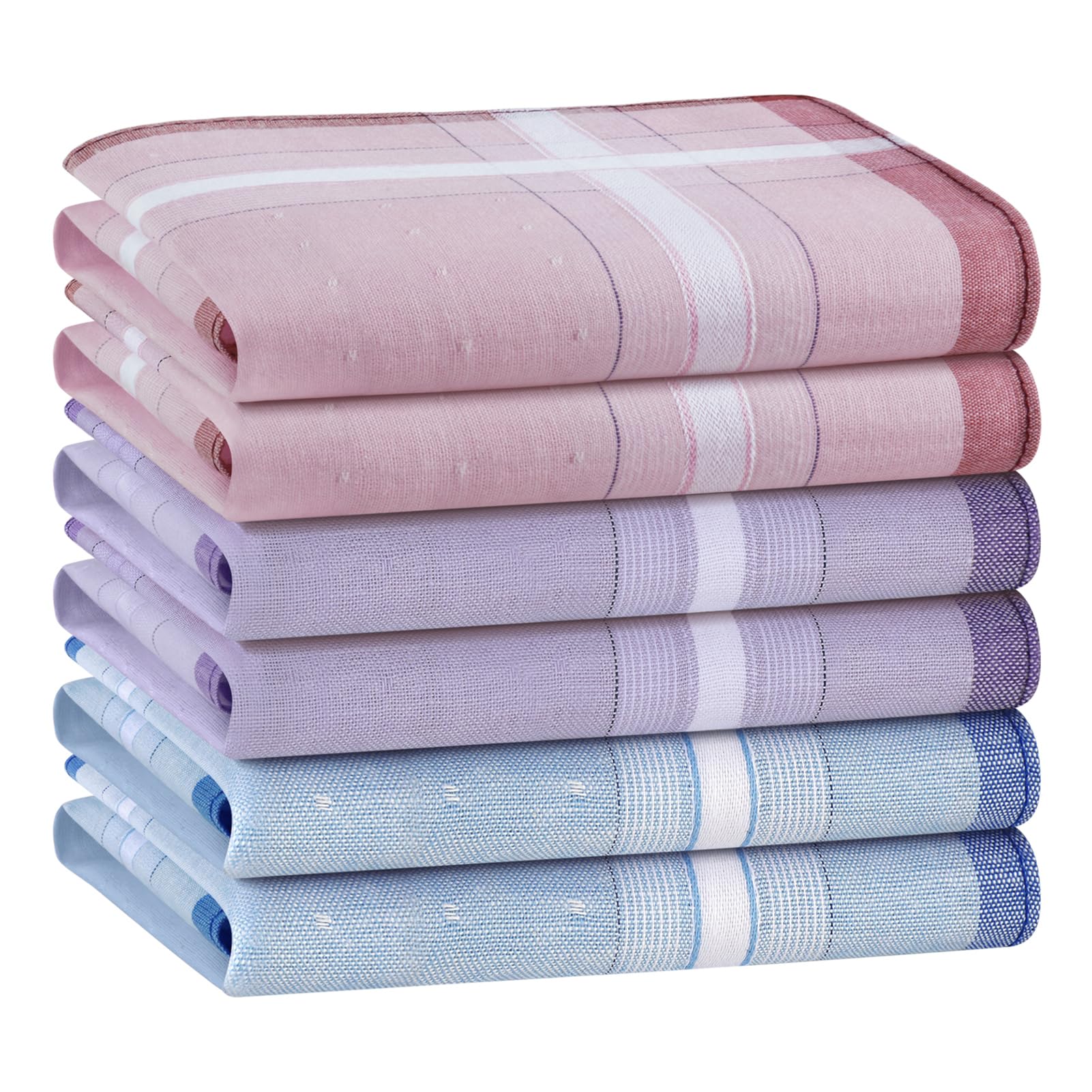 Houlife Women's Mixed-6Pcs 100% 60S Combed Cotton Handkerchiefs Soft Stripe Checkered Pattern Coloured Plaid Hankies For Wedding Party 6/12 Pieces 28X28cm