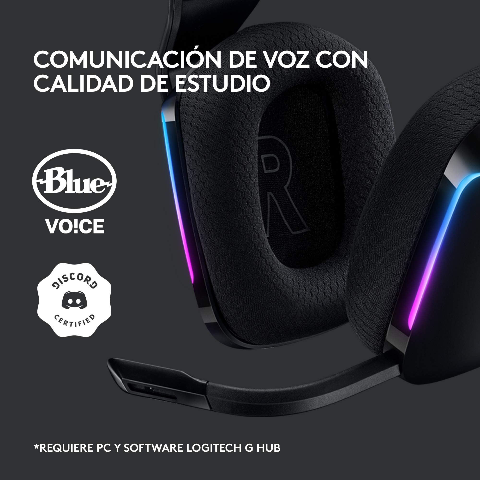 Logitech G733 Lightspeed Auriculares con Micrófono Inalámbricos para Gaming con Diadema con Suspensión, LIGHTSYNC RGB, Tecnología de Micrófono Blue Vo!CE, Ligeros, 29h de batería,PS4, PS5, PC - Negro