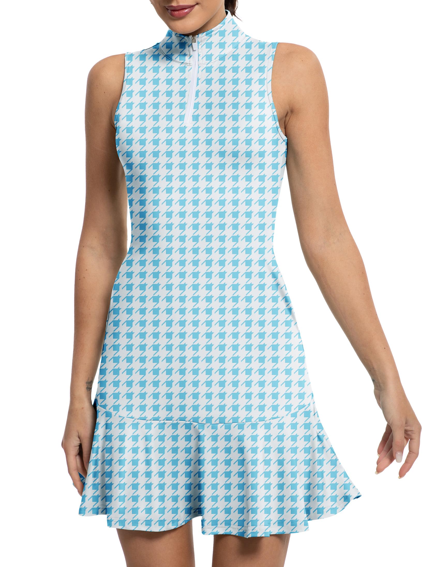 GGOV Tennis Dress for Women Golf Dresses with Shorts Inner Pocket Sleeveless Zip Up Stand Collar Workout Athletic Dresses