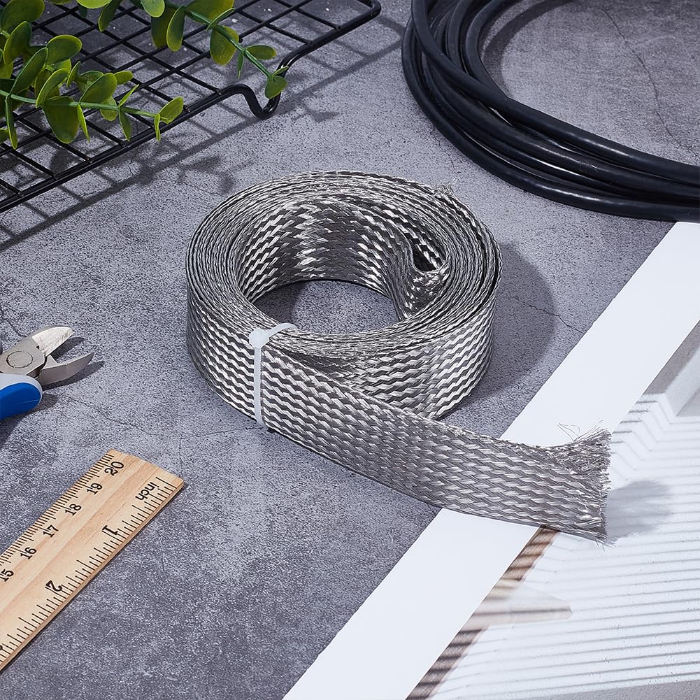 UNICRAFTALE Treccia metallica intrecciata in acciaio inossidabile 30 mm di larghezza 3 m guaina schermatura cavi nastro metallico flessibile estensibile per protezione cavi elettrici