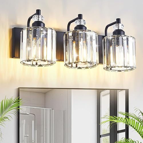 Lámparas de baño sobre el espejo, 3 luces negras de tocador, moderna decoración de cristal, aplique de pared sobre el fregadero, iluminación de baño