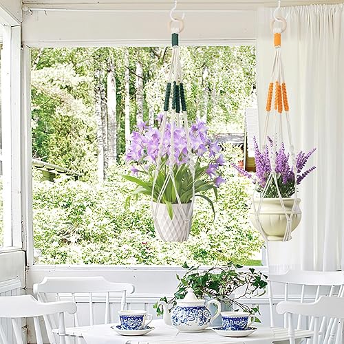 Vista 41 de Augshy 2 ganchos colgantes para plantas, para decoración de interiores y exteriores, macramé con 4 ganchos (35 pulgadas)