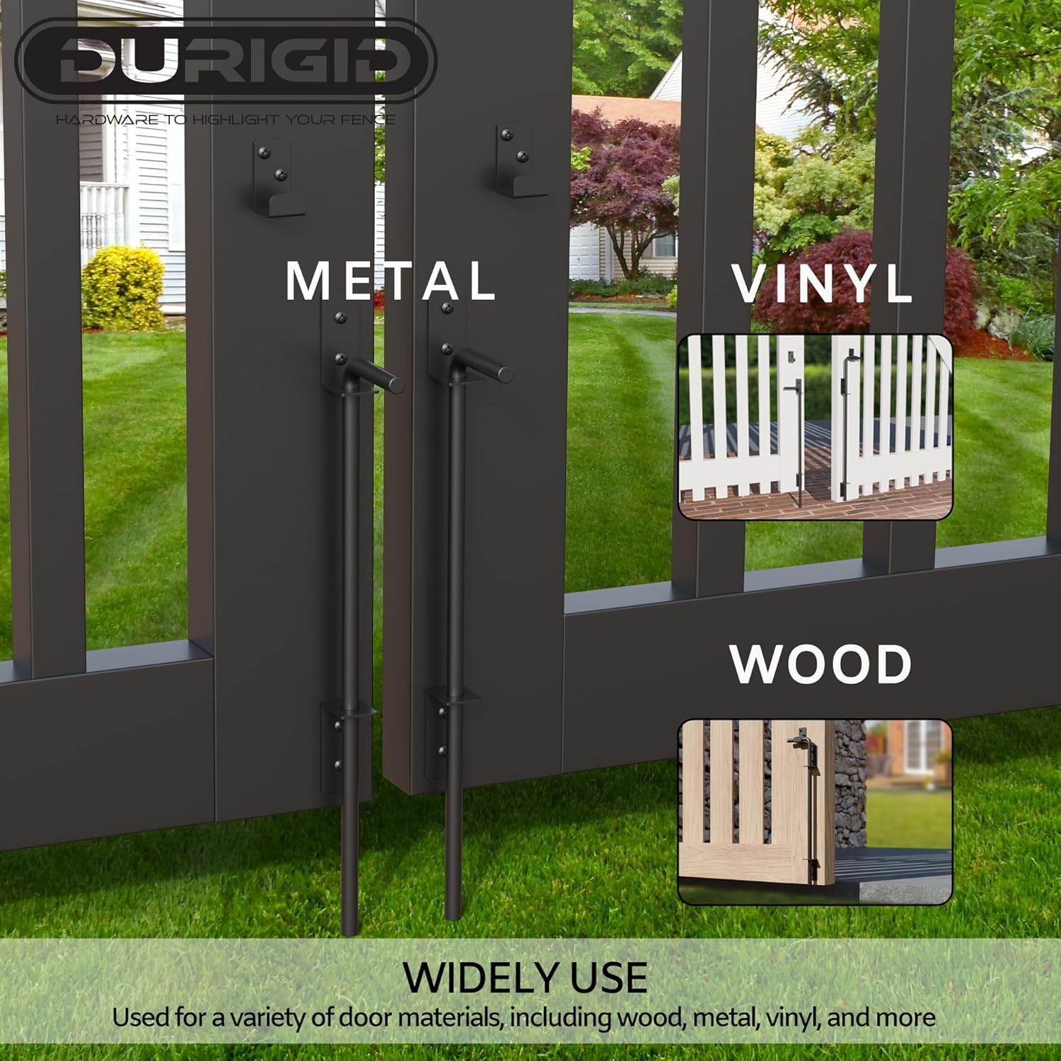 18 Inch Gate Cane Bolt Gate Ground Drop Rod, Heavy Duty Drop Rod Gate Latch for Wooden Vinyl Fence, Black Finished Cane Bolts for Gates, 1 Pack