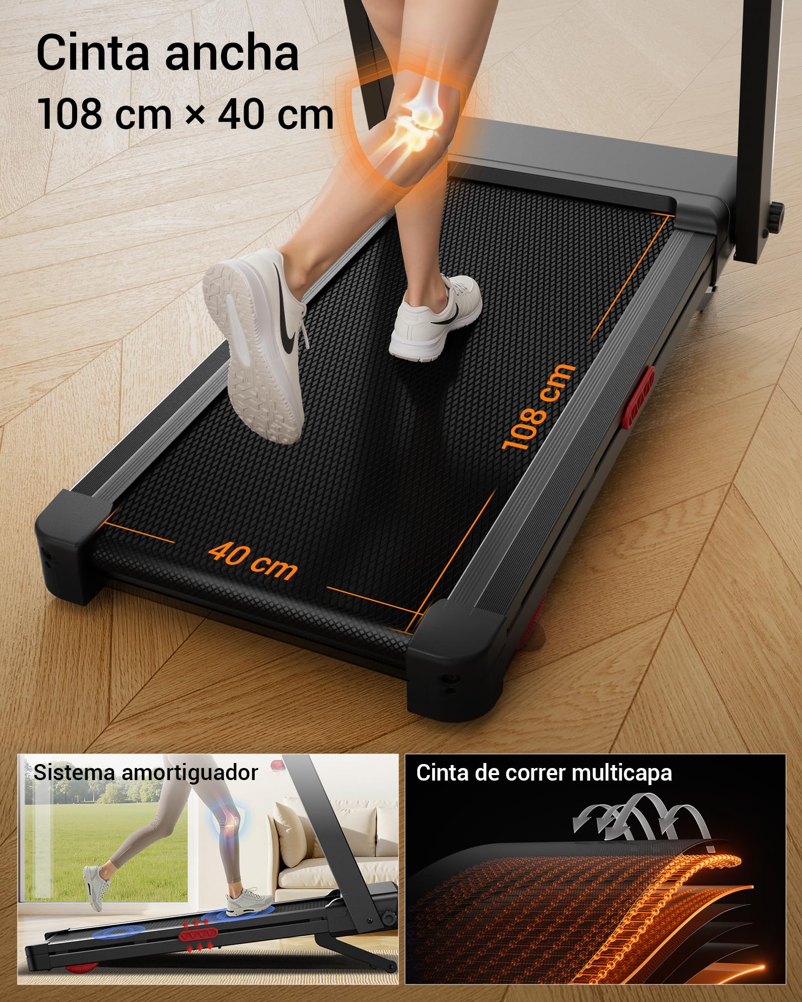 CURSOR Cinta de Correr Plegable con Inclinación Automática 20%, 14 KM/H Caminadora Eléctrica con Consola Ajustable en 4 Niveles, 3,5 CV Cinta de Andar con Pantalla LED, 180KG