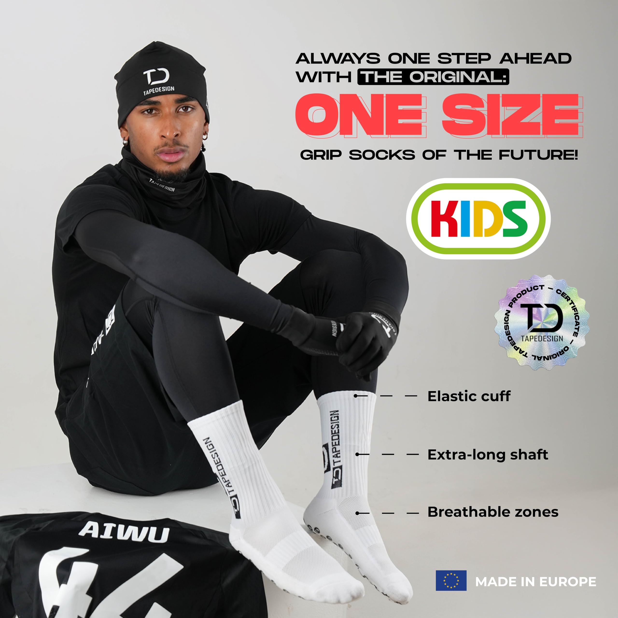 Tapedesign – Doppelpack Allround Socks Kids – 2 Paar rutschfeste Fußballsocken für Kinder – Perfekter Grip & Komfort – Anti-Rutsch-Sportsocken für Training & Spiel