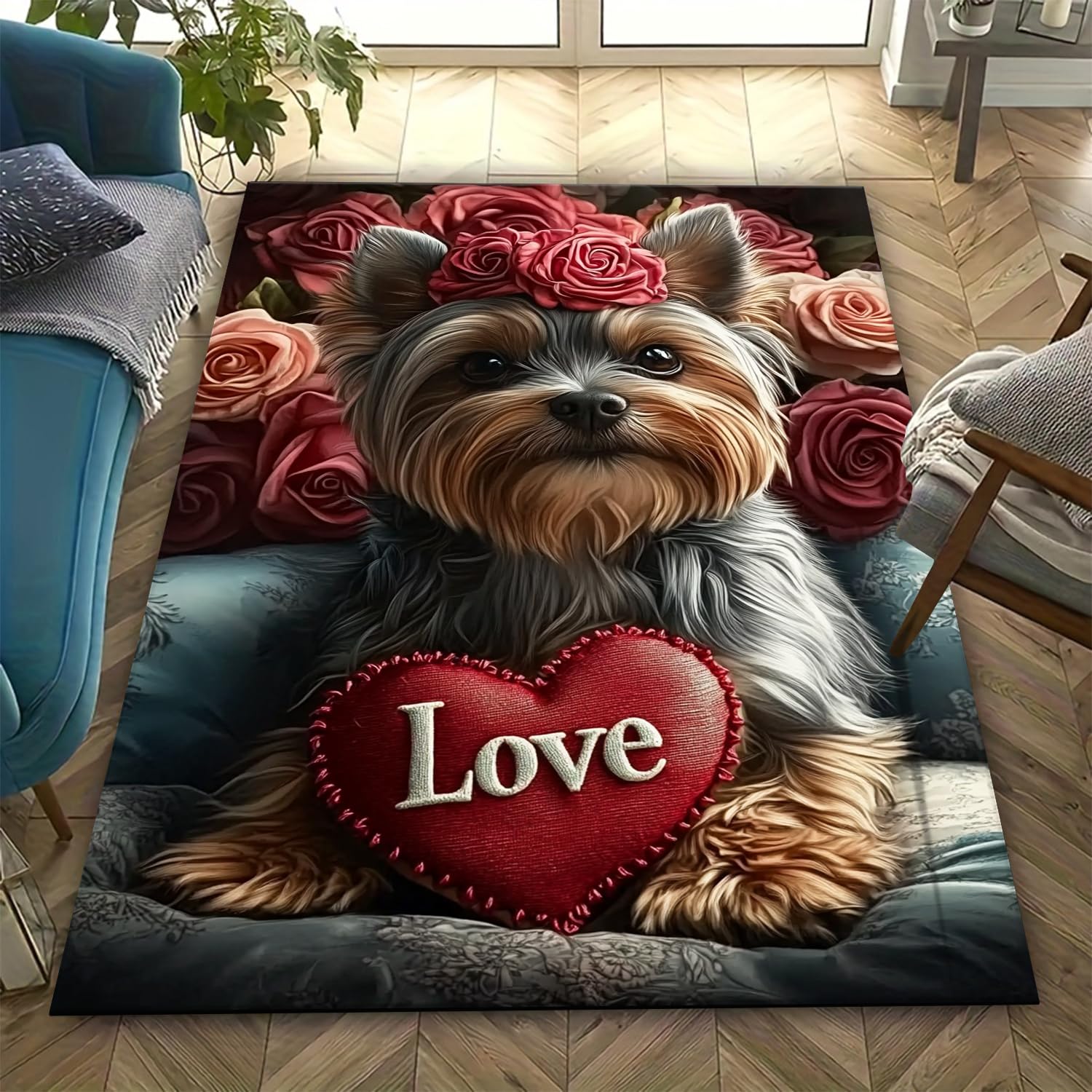Tapis de salon imprimé chien 3D antidérapant et lavable 140x200 cm