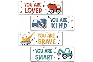 Personalized 4-Piece Construction Vehicles Theme Wall Decor for Kids