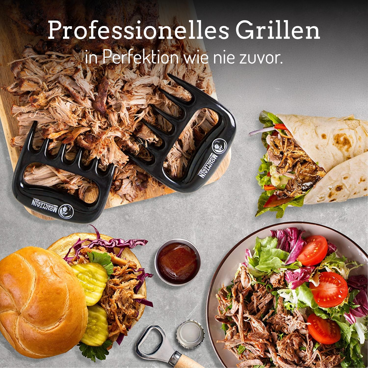 Mountain Grillers Pulled Pork Gabeln - Hochwertige Meat Claws für amerikanisches BBQ Pulled Pork - Fleischkrallen aus Kunststoff zum Zerteilen - Spülmaschinenfeste Bärentatzen Für Grillabende