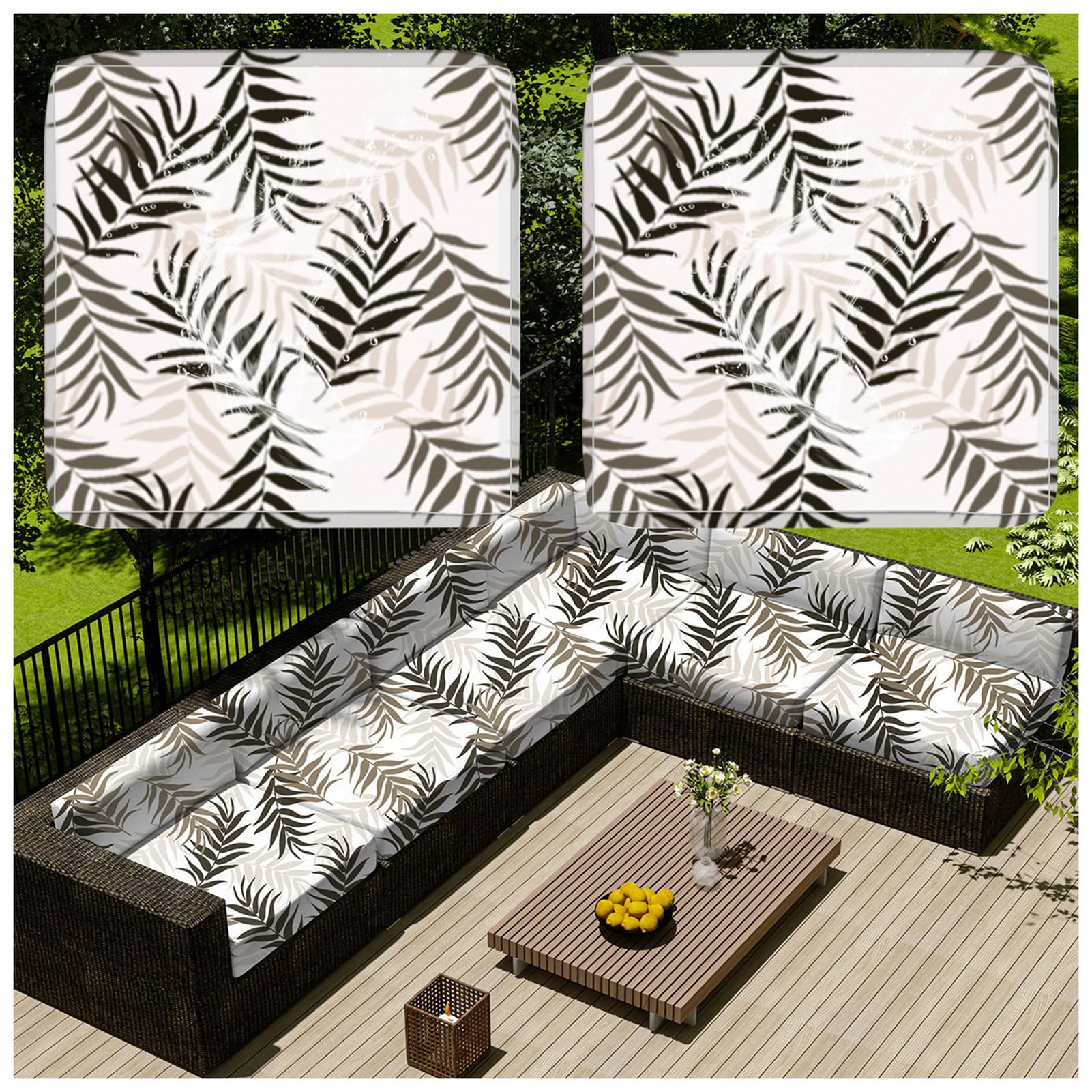 1/2/4 Pcs Patio Cushion Covers Waterproof – Outdoor Rattan Furniture Cushion Replacement Slipcovers with Zipper for L-Shaped Garden Sofa or Corner Couch (Flower 4,33x65cm 2 pcs) — image 1