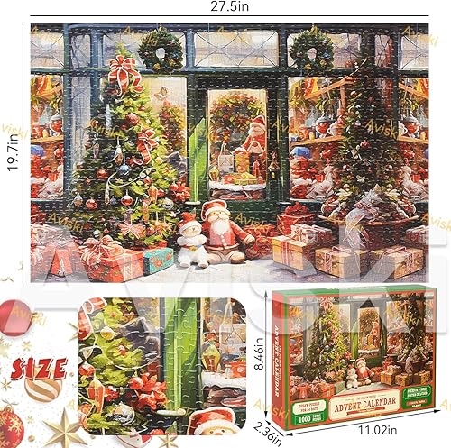 Miniatura 2 de Calendario de Adviento de Navidad 2023 - Tienda de Navidad, 1000 piezas de rompecabezas de vacaciones para niños y adultos, 24 cajas de rompecabezas