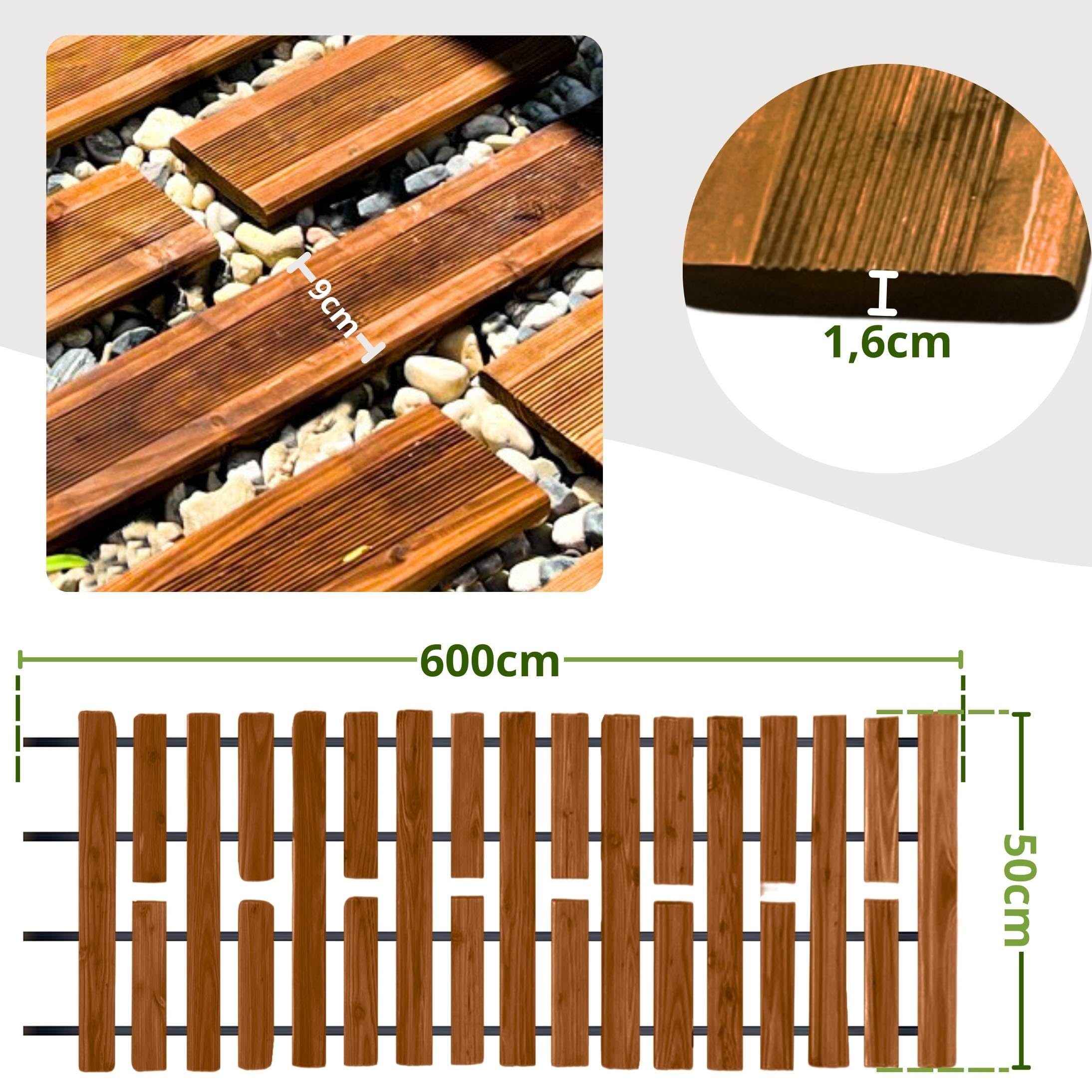 Floranica Camino de jardín Enrollable 50 cm x 6 ml - - Marrón Ajustable Madera de alerce Camino desplegable