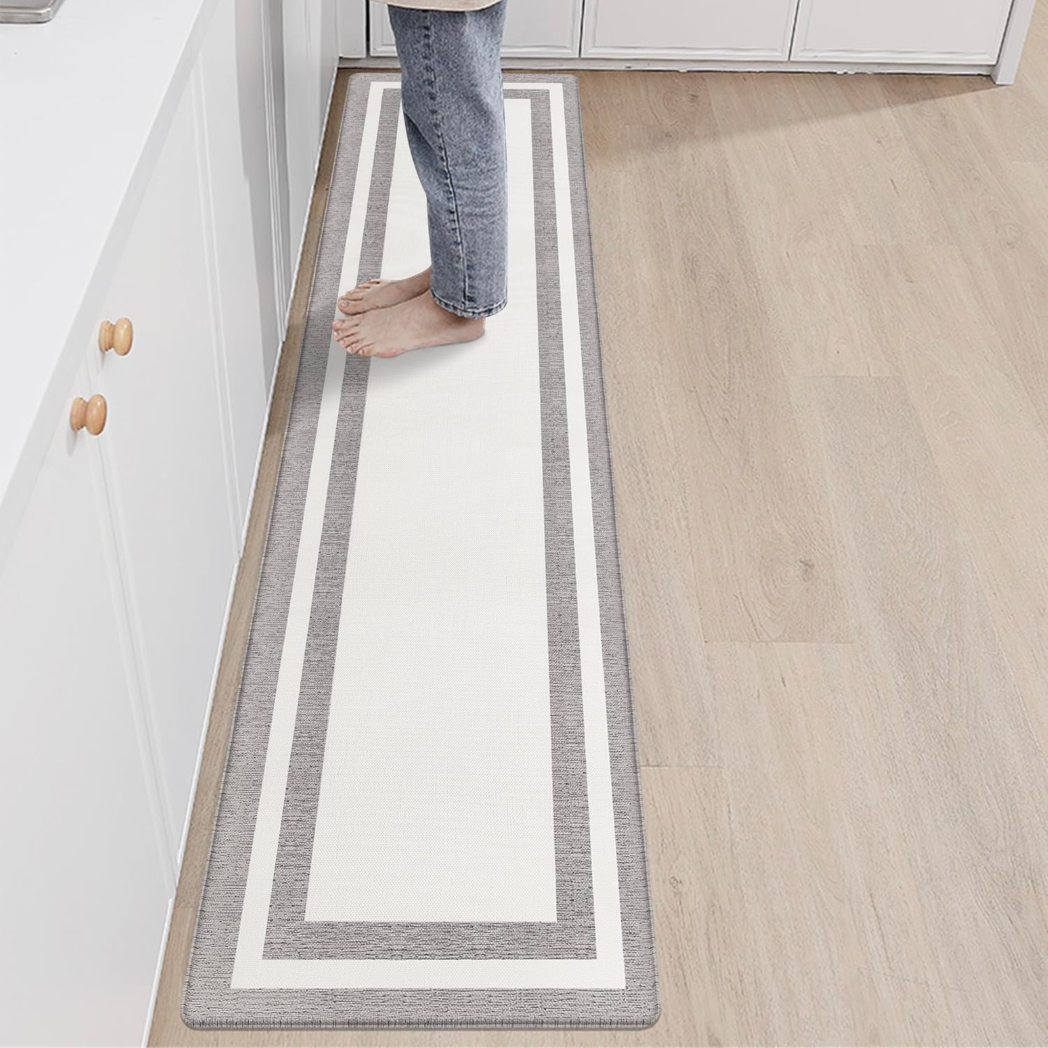Kitchen Floor Mats Cushioned Anti Fatigue Kitchen Mat Farmhouse Kitchen Runner Rugs Non Slip Waterproof Ergonomic Comfort Standing Mat for Kitchen, Home, Office, Sink, Laundry 17.3"x70.8" White 17.3" x 70.8" White