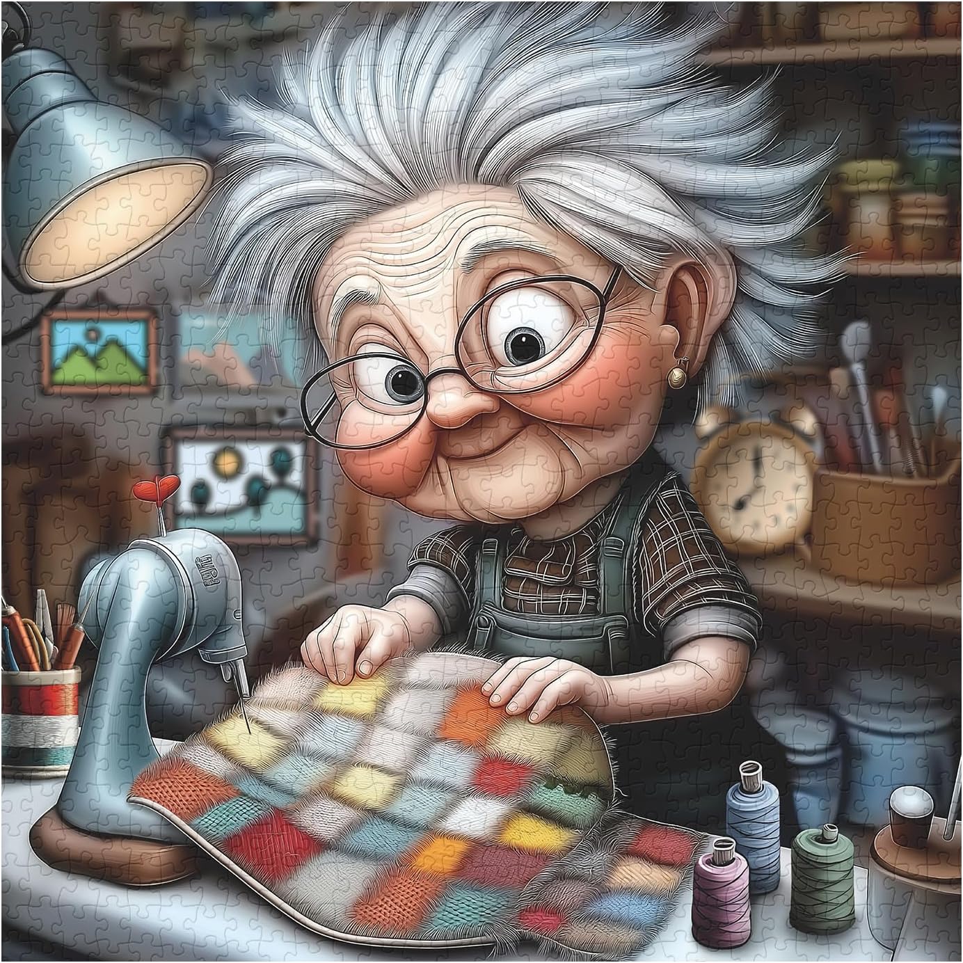 Vintage Sewing Machine Puzzles for Adults 1000 Pieces, Funny Sewing Room Sew It with Love Jigsaw Puzzle, Colorful Quilting Patchwork Theme, Hard Challenging Puzzles for Adults