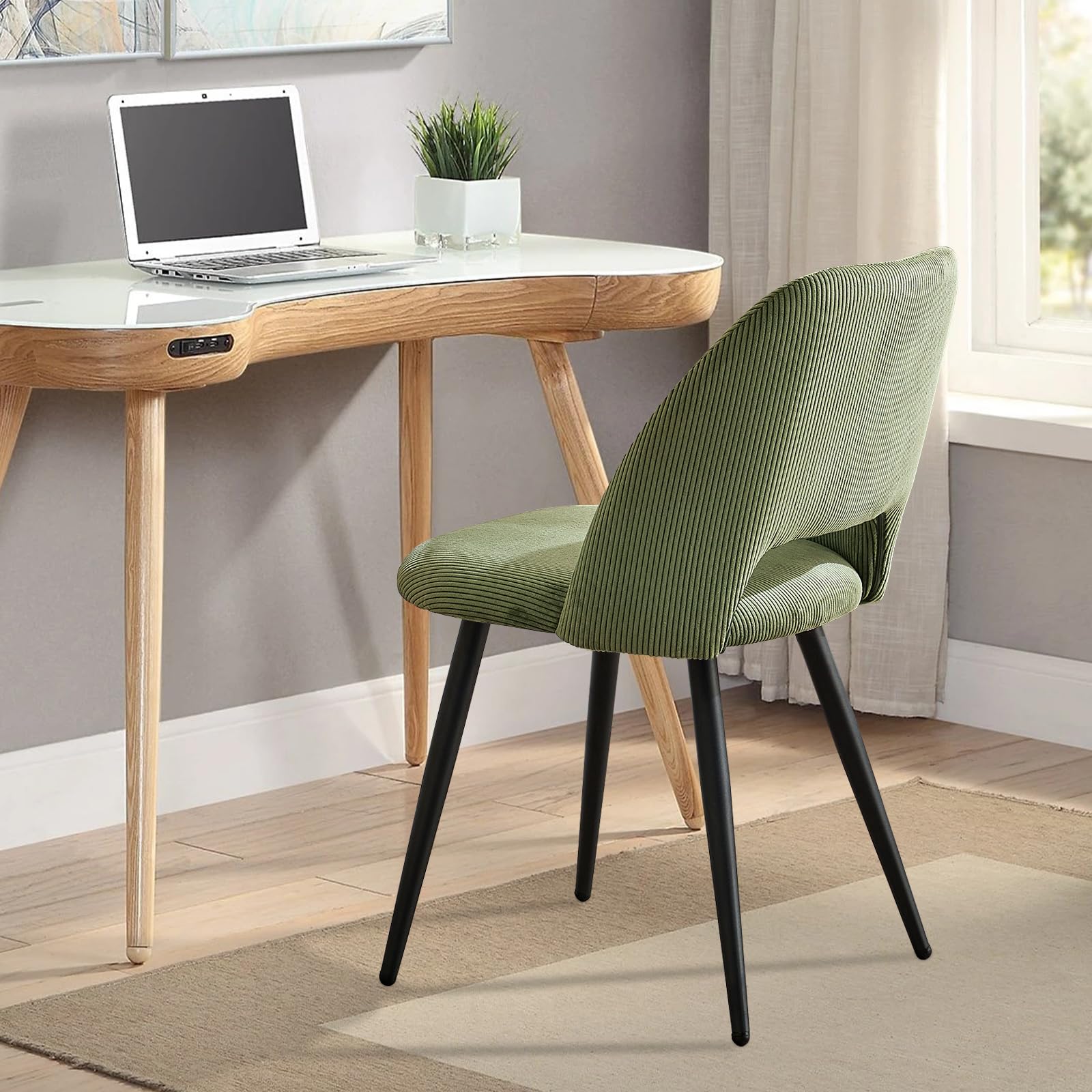 JIJIAN Pack de 6 Sillas de Comedor, Silla de Cocina, Silla de Salón, Sillas de Terciopelo a Rayas con Respaldos Recortados, Tapizadas para Comedor, Cocina, Dormitorio, Recepción, Verde