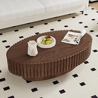 Modern Wood Oval Coffee Table - Handcraft Drum Coffee Tables with Sturdy Base, Easy Assembly, Contemporary Style Small Coffee Table Tea Table for Living Room, Bedroom, Office (Brown Oval)