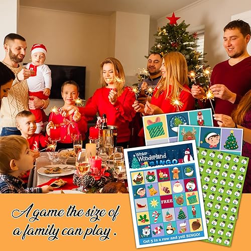 Miniatura 5 de Juego de tarjetas de juego de fiesta de bingo de Navidad con 24 jugadores, juegos de fiesta de bingo de Navidad para niñas y niños, suministros de