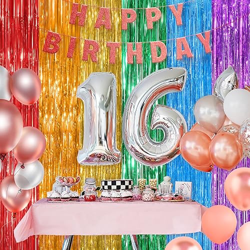 Miniatura 118 de Cortinas de flecos de oropel metálico rojo, paquete de 2 cortinas de fiesta de 3.3 x 8.3 pies para decoraciones de fiesta de cumpleaños, decoración