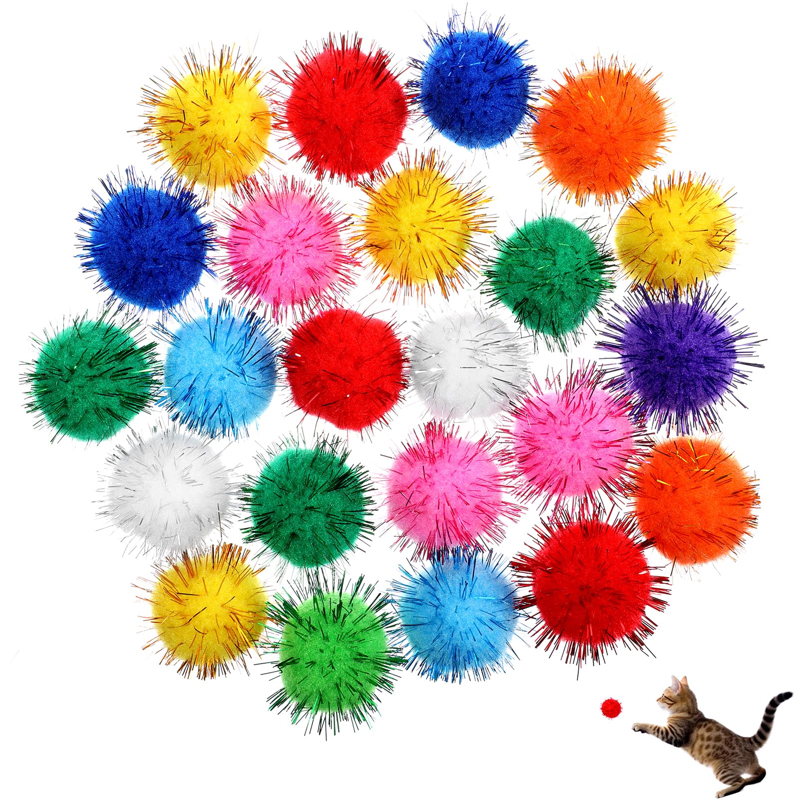 60Pcs Assorted Color Flash Ball, Cat Pom Pom Balls Cats