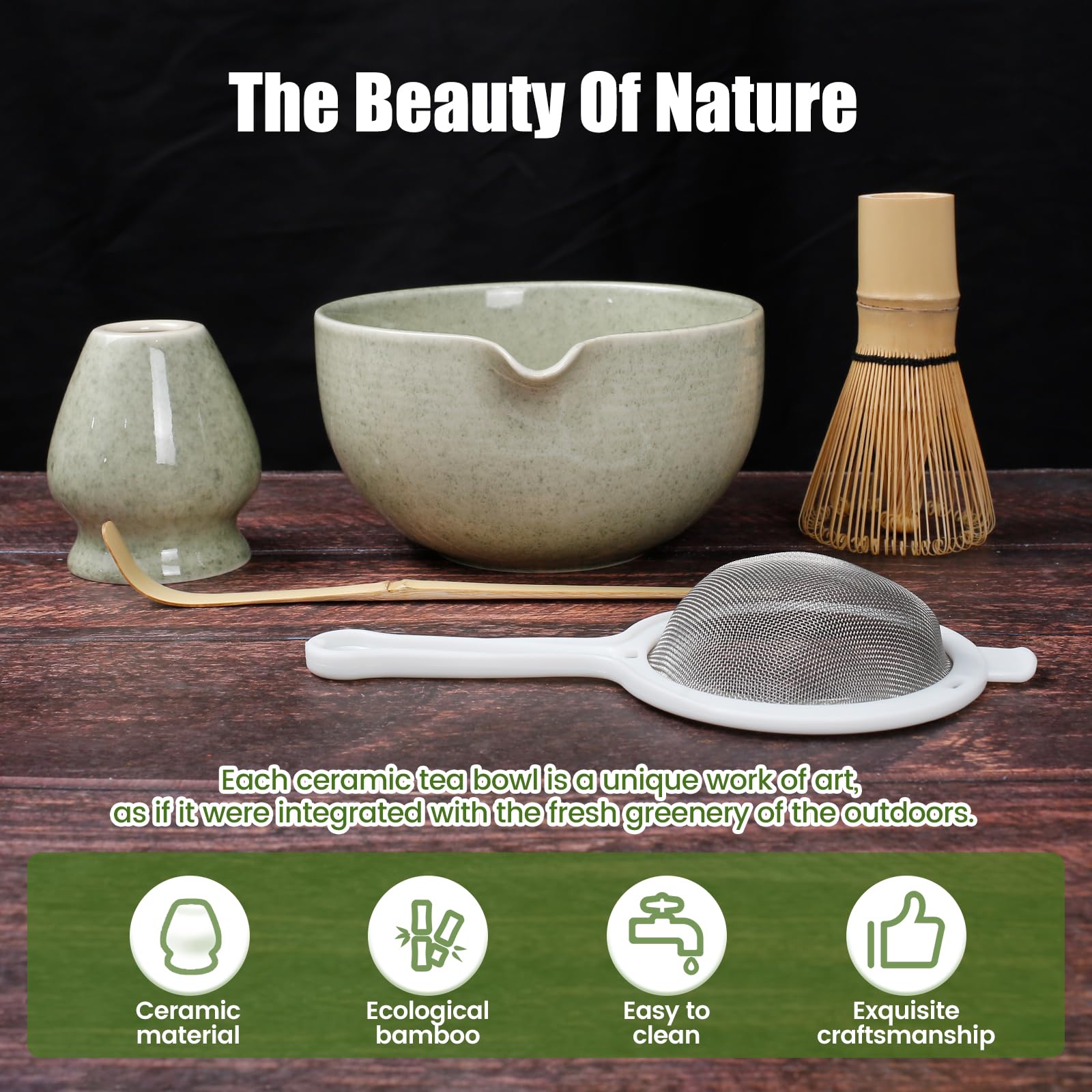 Hafuvool Japanese Matcha Tea Set - 8 Pcs Ceramic Matcha Bowl