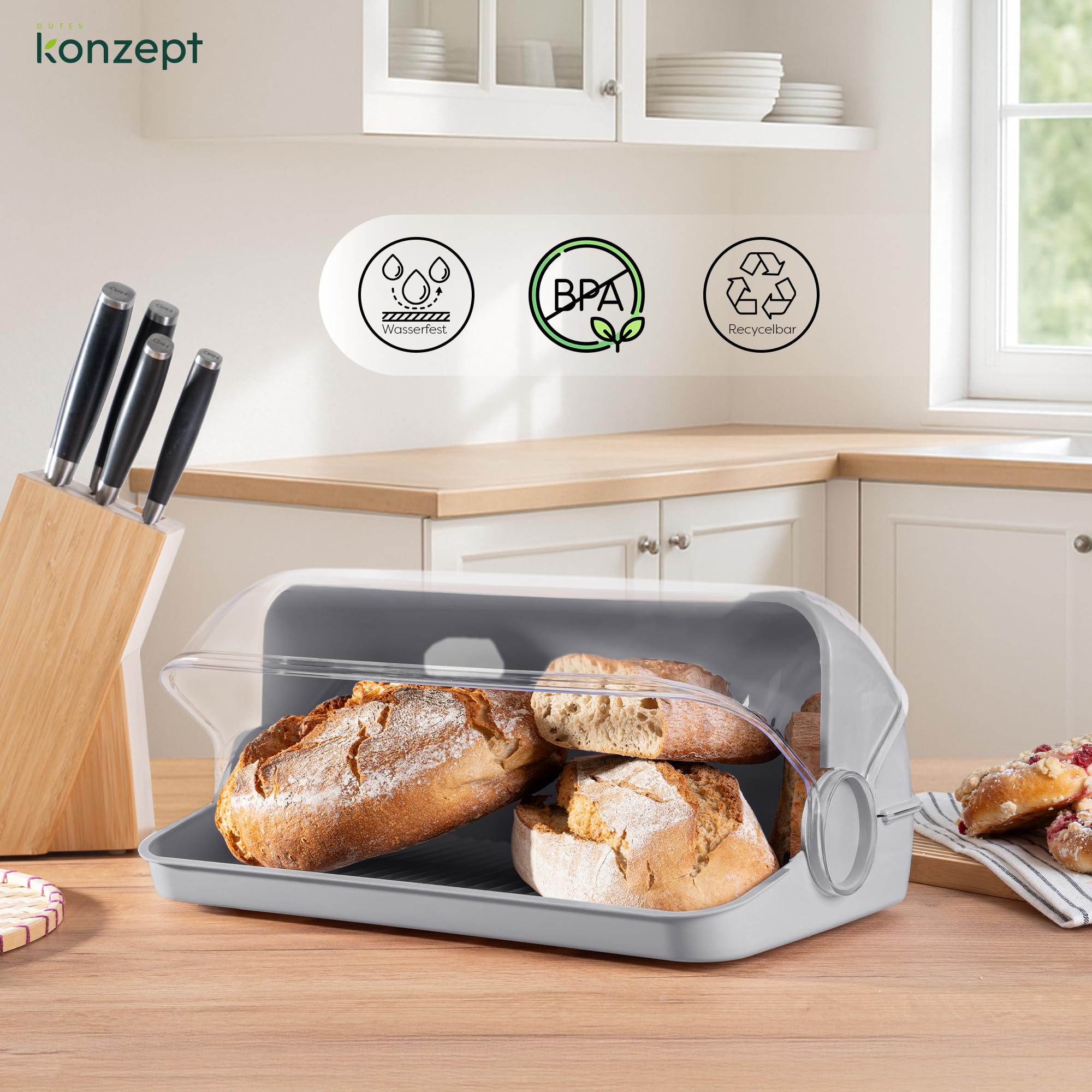 Contenitore per pane per piano di lavoro della cucina, contenitore per pane grande a doppio strato con porta trasparente, facile da trasportare assemblato per conservare il pane e molteplici usi come