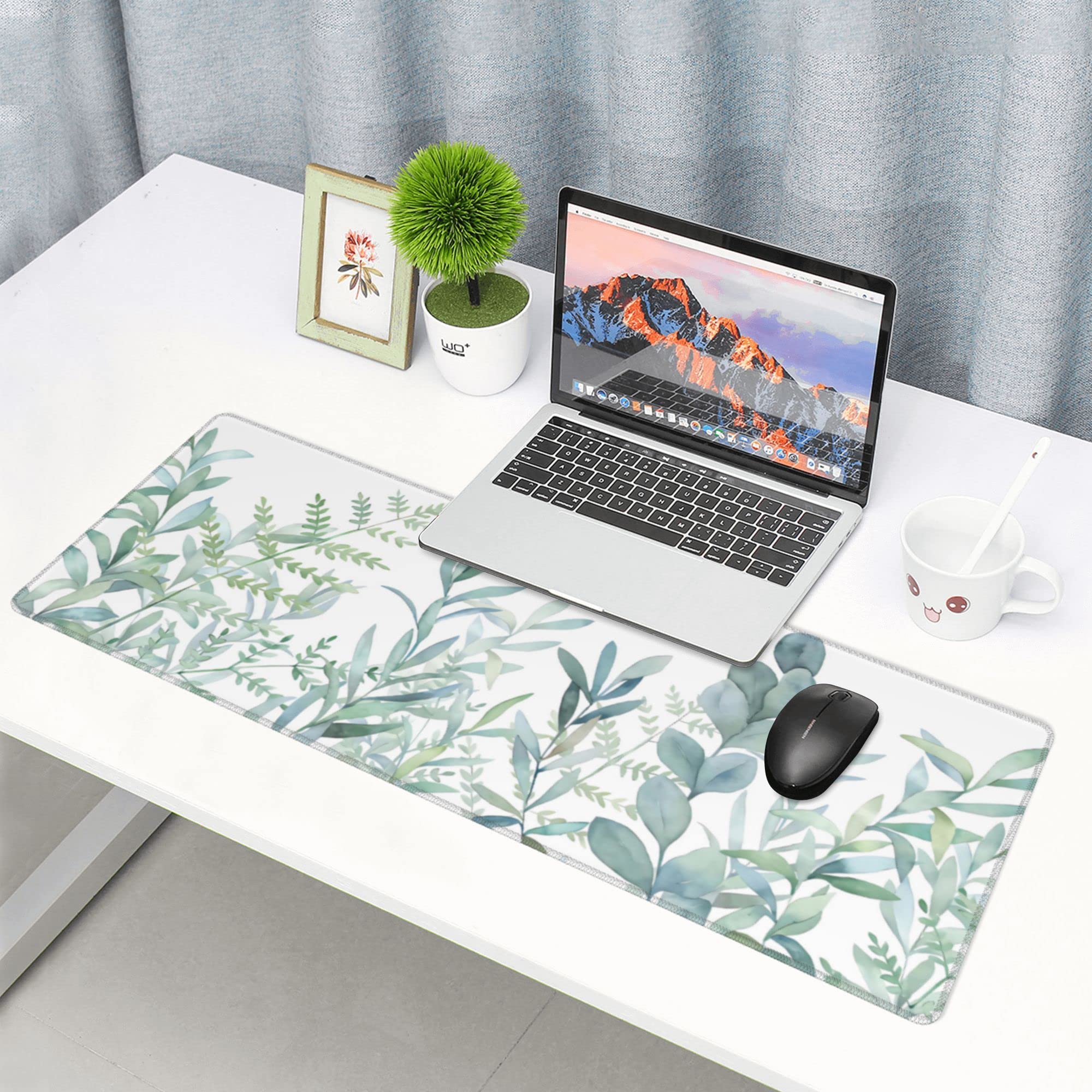 Large Mouse Desk Pad, Green Grass Mouse Pad Mat, Leaves