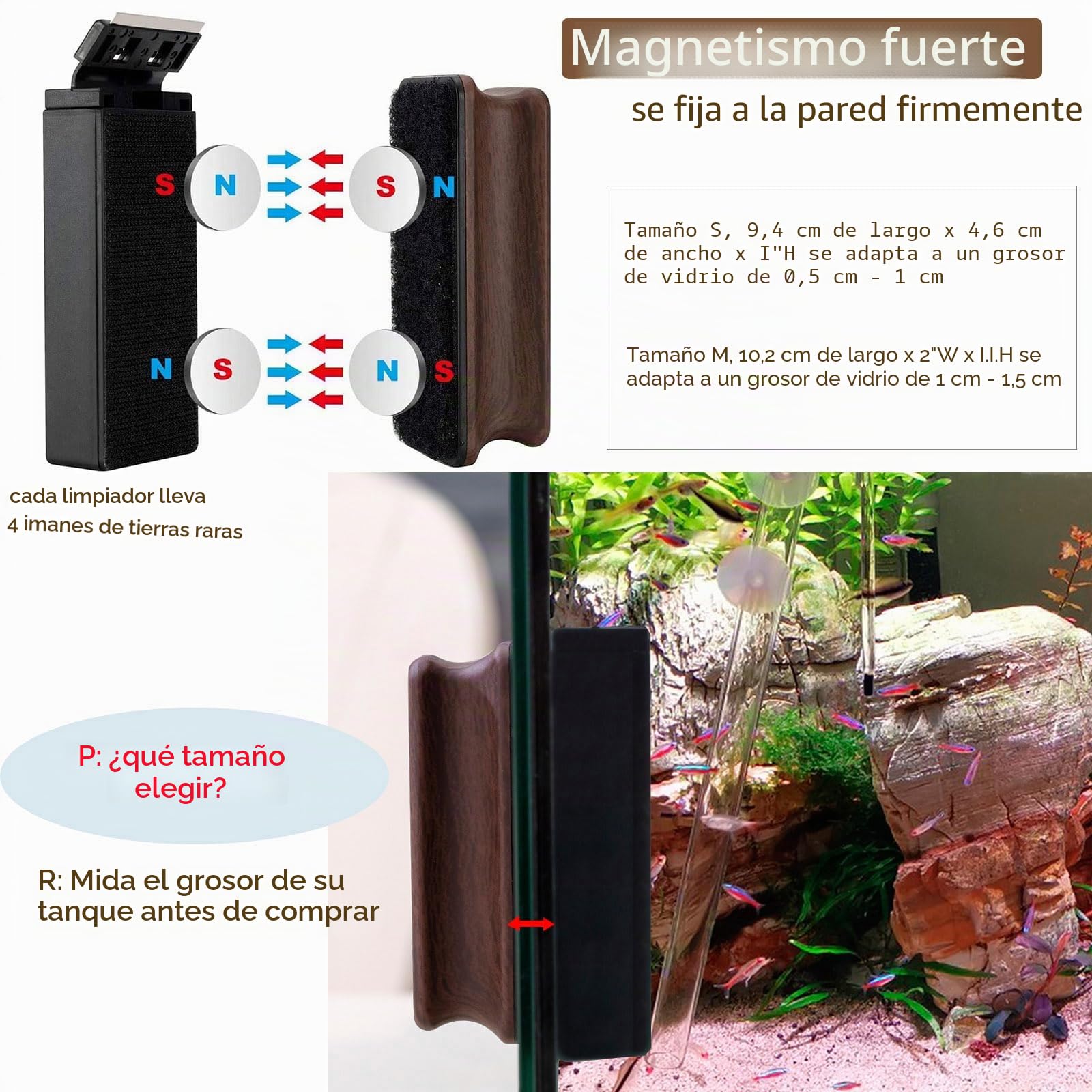 hygger Limpiador para Acuarios, Limpiador de Vidrio Magnético con Raspador Reemplazable Limpiar Cepillo Flotante para Acuario Pecera y Algas Accesorios Limpiadores (S - 94 X 46×25mm)