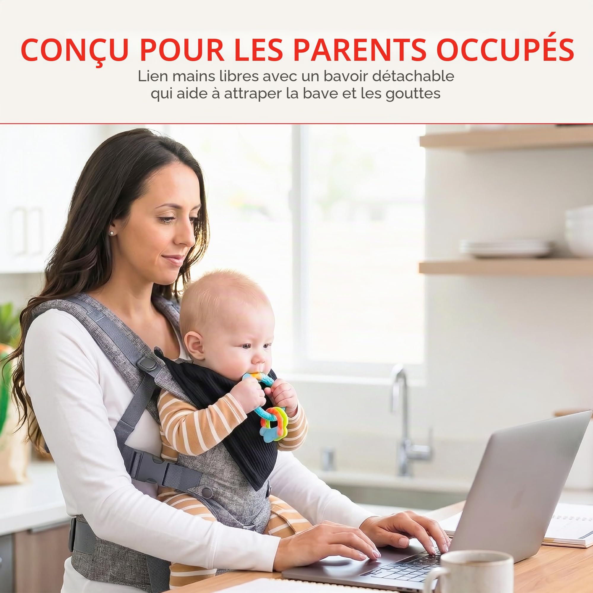 YOU+ME Porte-bébé 4-en-1 - De la naissance à la petite enfance (3,2 à 14,5 kg) Toutes positions | Ergonomique | Ajustable | Respirant avec panneaux en maille 3D | Bavoir amovible 2-en-1 (Noir)