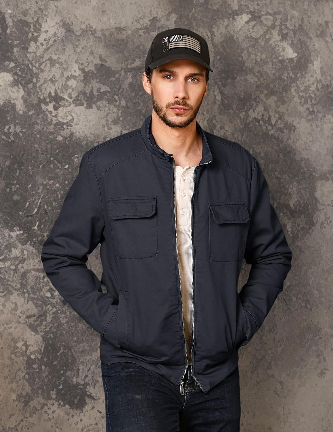 WenVen Men's Spring Cotton Military Jacket Casual Lightweight Canvas Field Coat - Image 8