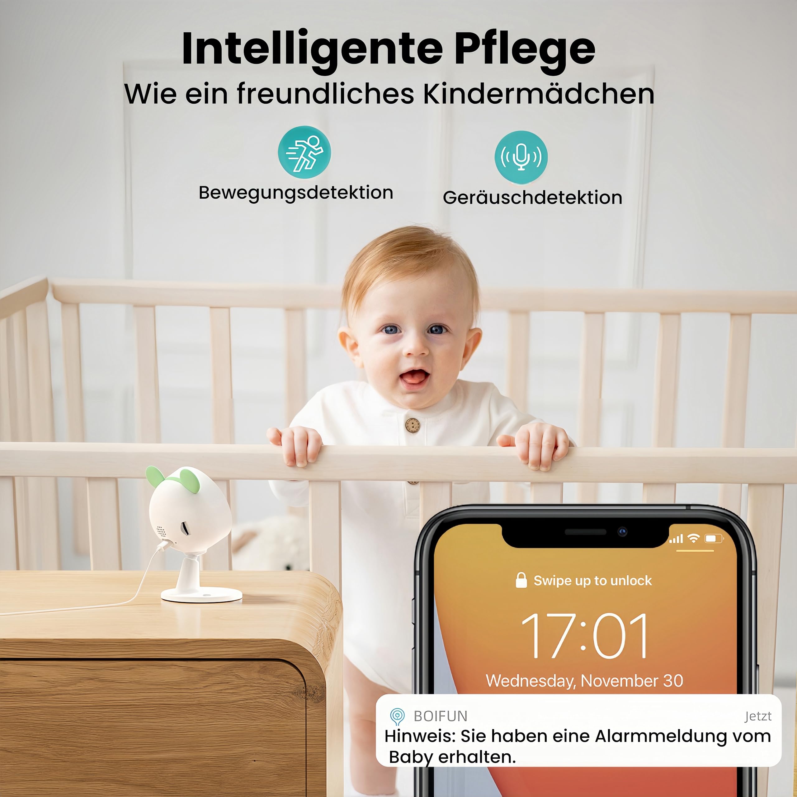BOIFUN Babyphone mit 2 Kameras WLAN und App,Split-Screen-Ansicht,Bewegungs/Geräuscherkennung,VOX Modus,1080P HD,4×Zoom,4,3 Zoll LCD-Display Babyfon,Fütterungserinnerungen,Zonenalarme,Wiegenlied