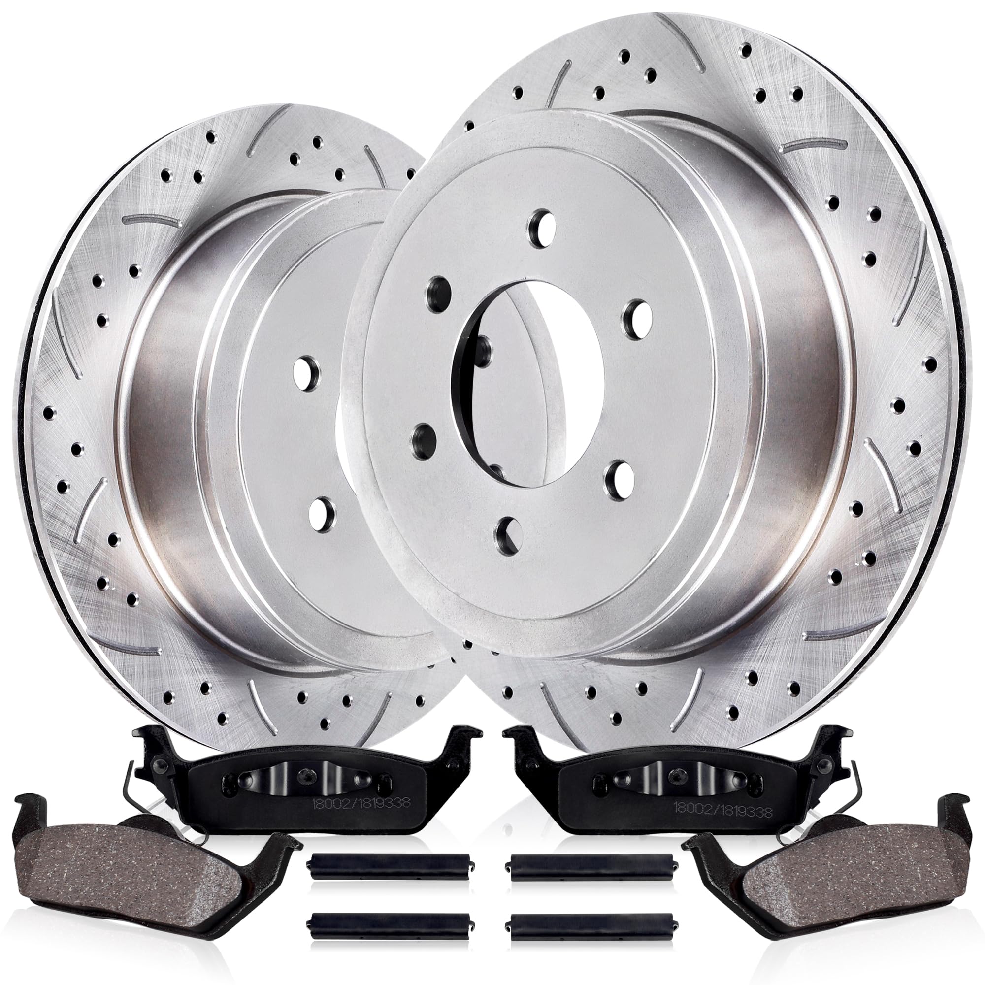 rear drilled and slotted brake pads and rotors kit ceramic automotive replacement brake kits vented 13.70 inch compatible for ford f150 lobo lincoln mark lt 2004-2011 (10 pcs)