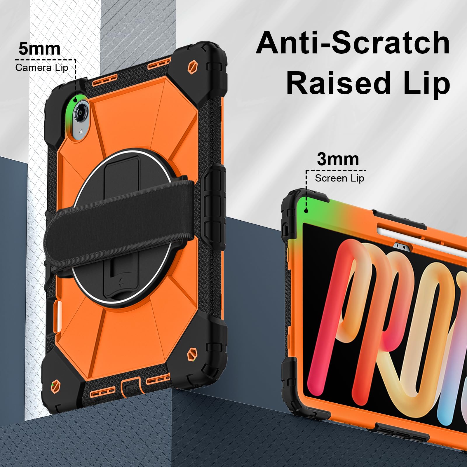Compatibile con Lenovo Xiaoxin Pad Pro GT 13 (2026) TB378FC 13" custodia protettiva antiurto con supporto/portamatite, resistente copertura in TPU con tracolla da polso (arancione)