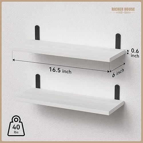 Miniatura 3 de RICHER HOUSE Estantes flotantes de pared, juego de 2 estantes de baño de madera rústica, estante estilo granja para decoración, dormitorio colgante,