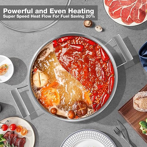 Miniatura 3 de Delarlo Utensilios de cocina de acero inoxidable de tres capas de 7 cuartos de galón con tapa de vidrio, olla caliente para cocina todo sartén, olla