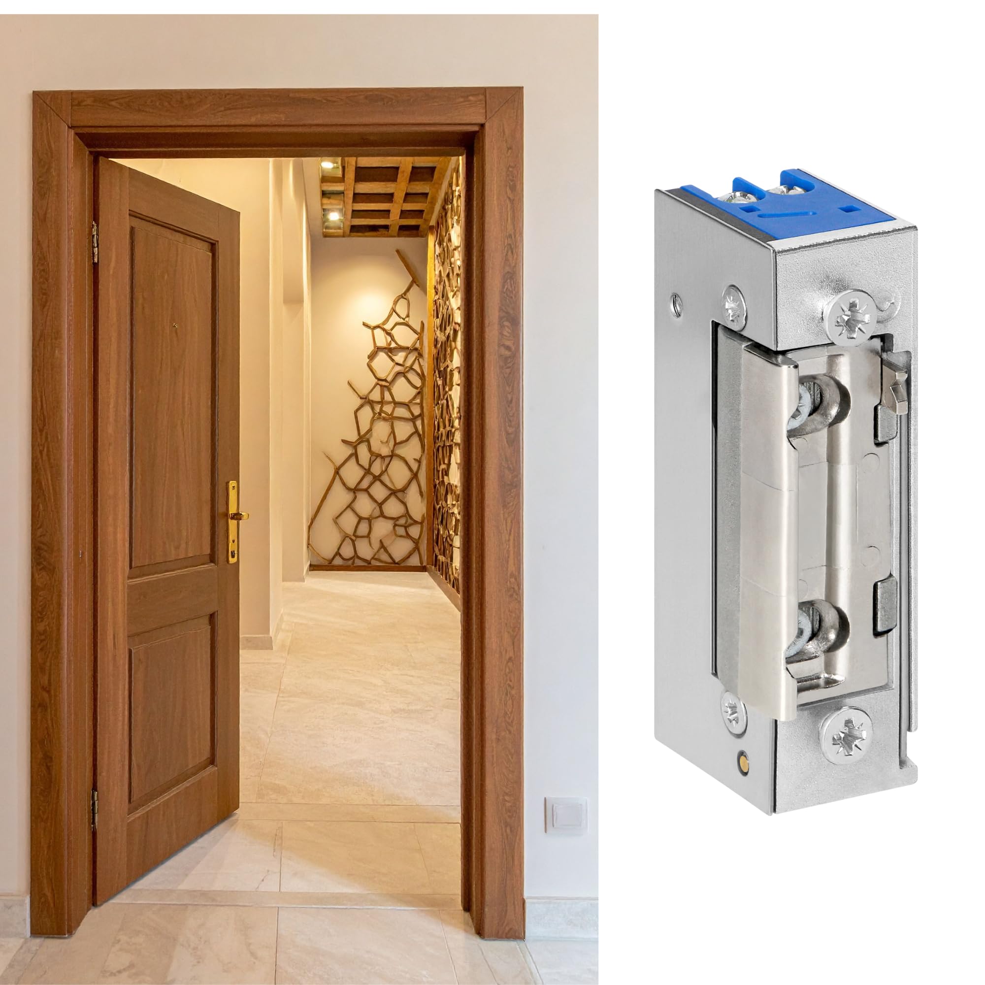 Cerradura Electrica Simétrica Para Puerta - Abrepuertas Electrico Con Ajuste Del Pestillo Baja Corriente 280 mA Para 12 V CC