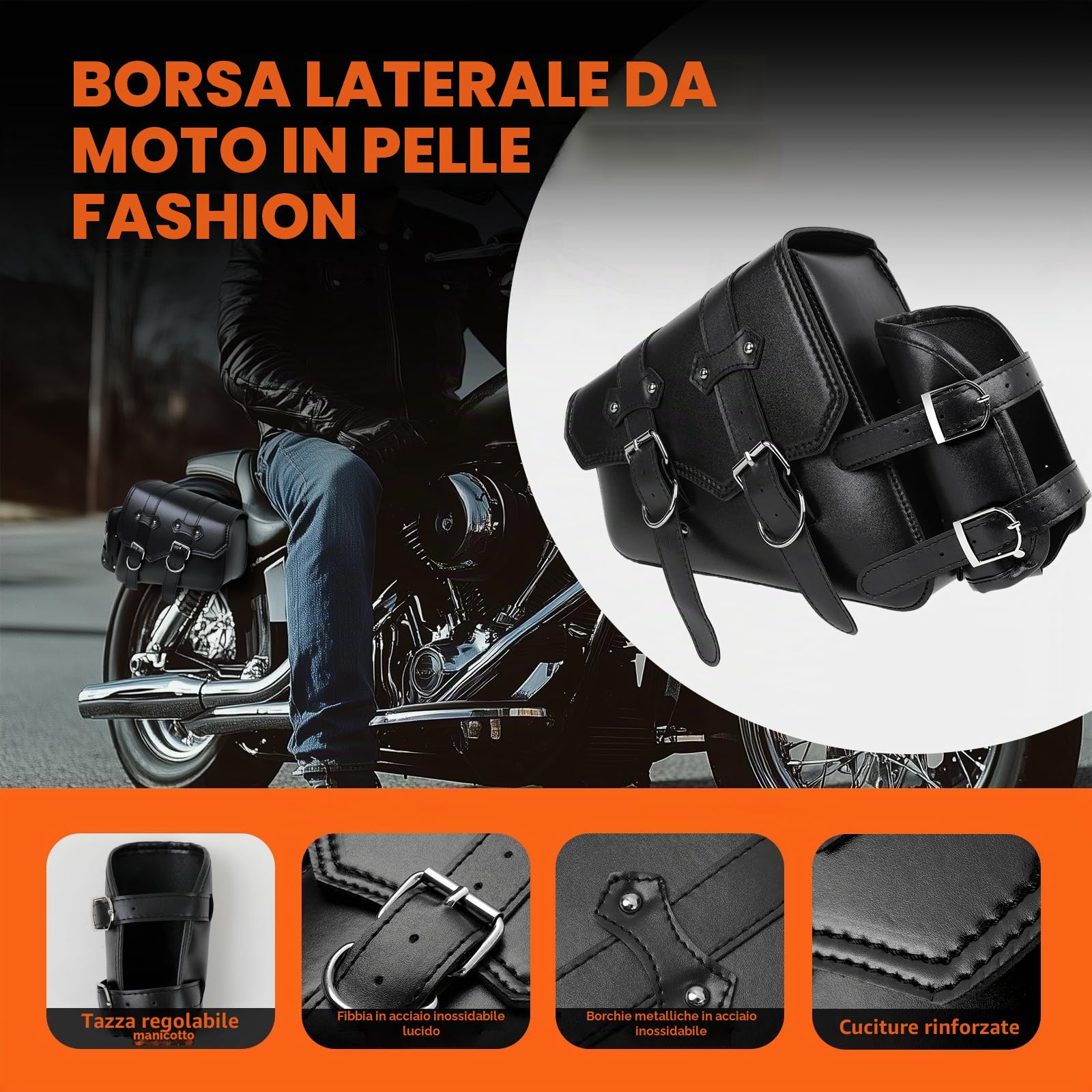 DREAMIZER 1 Paio Borse Laterali per Moto Portabicchieri Sinistro e Destro in Pelle PU Compatibile con Harley Sportster XL883 Softail Dyna V-star Shadow