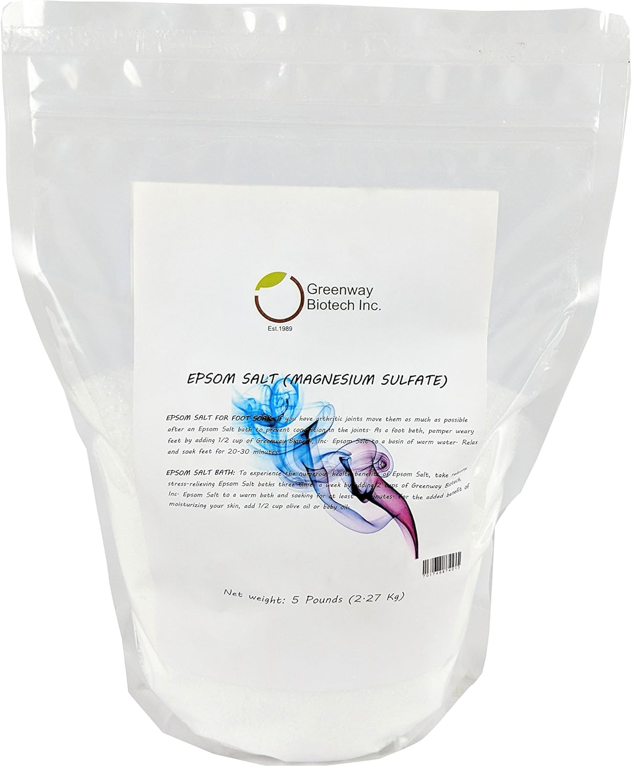 Greenway Biotech, Inc. Epsom Salt for Body Bath & Foot Soak - Magnesium Sulfate Soaking for Refresh Body- (5 pounds)