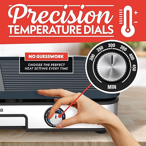 Miniatura 3 de Gourmia Combo eléctrico 3 en 1 para parrilla y plancha para interiores, zonas de cocción independientes duales, platos de cerámica antiadherentes