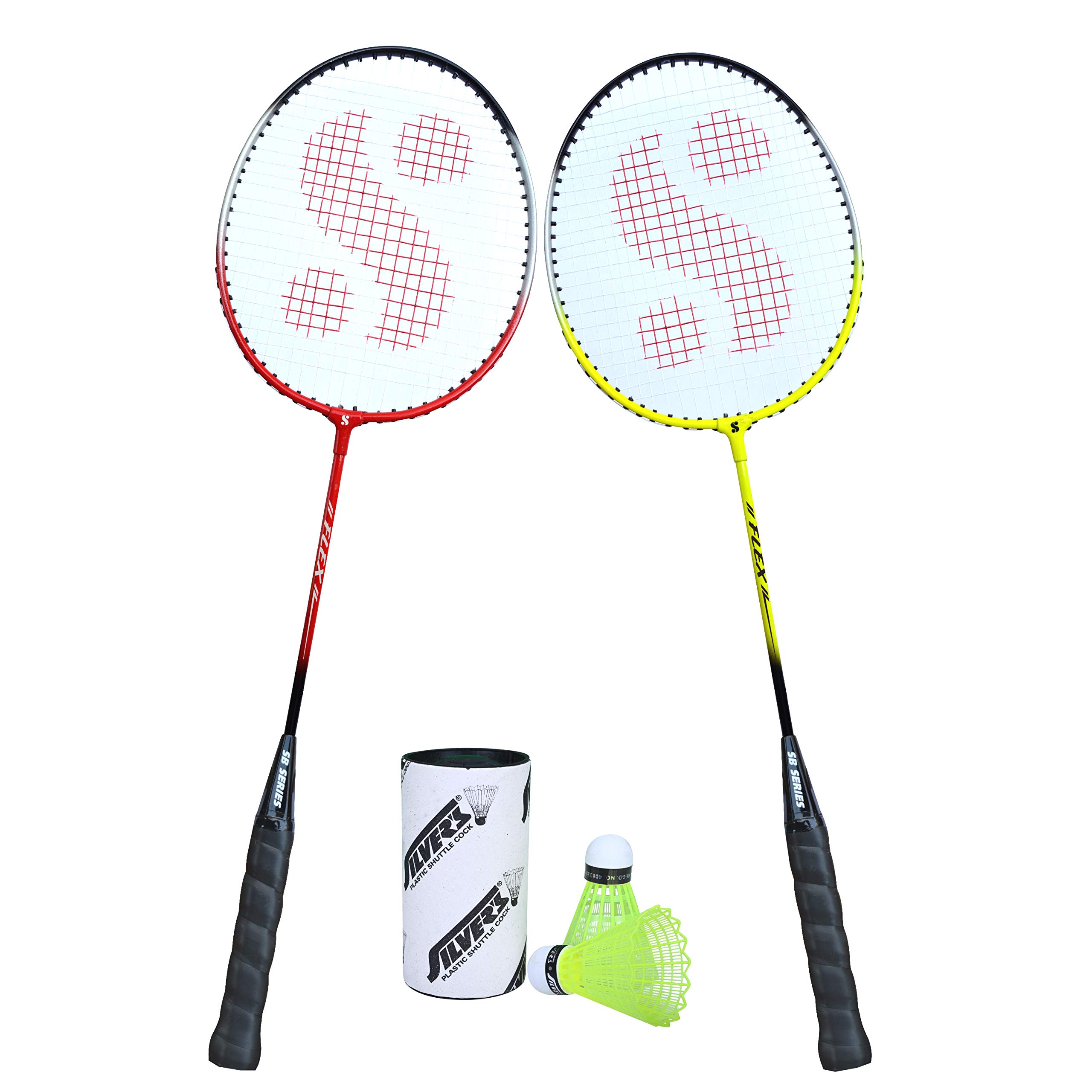 Silver's Flex Combo-5 (2 Badminton Rackets + 2 Pcs Plastic Shuttle) Multicolor
