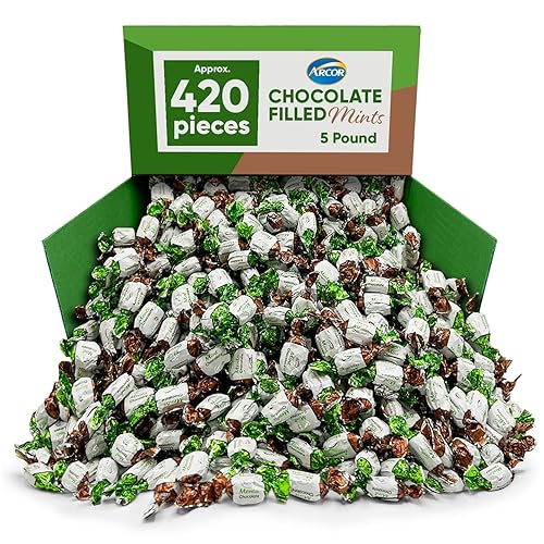 Arcor - Caramelos de chocolate con menta rellenos Caramelos a granel envueltos individualmente 5 libras aproximadamente 420 piezas, caramelos de