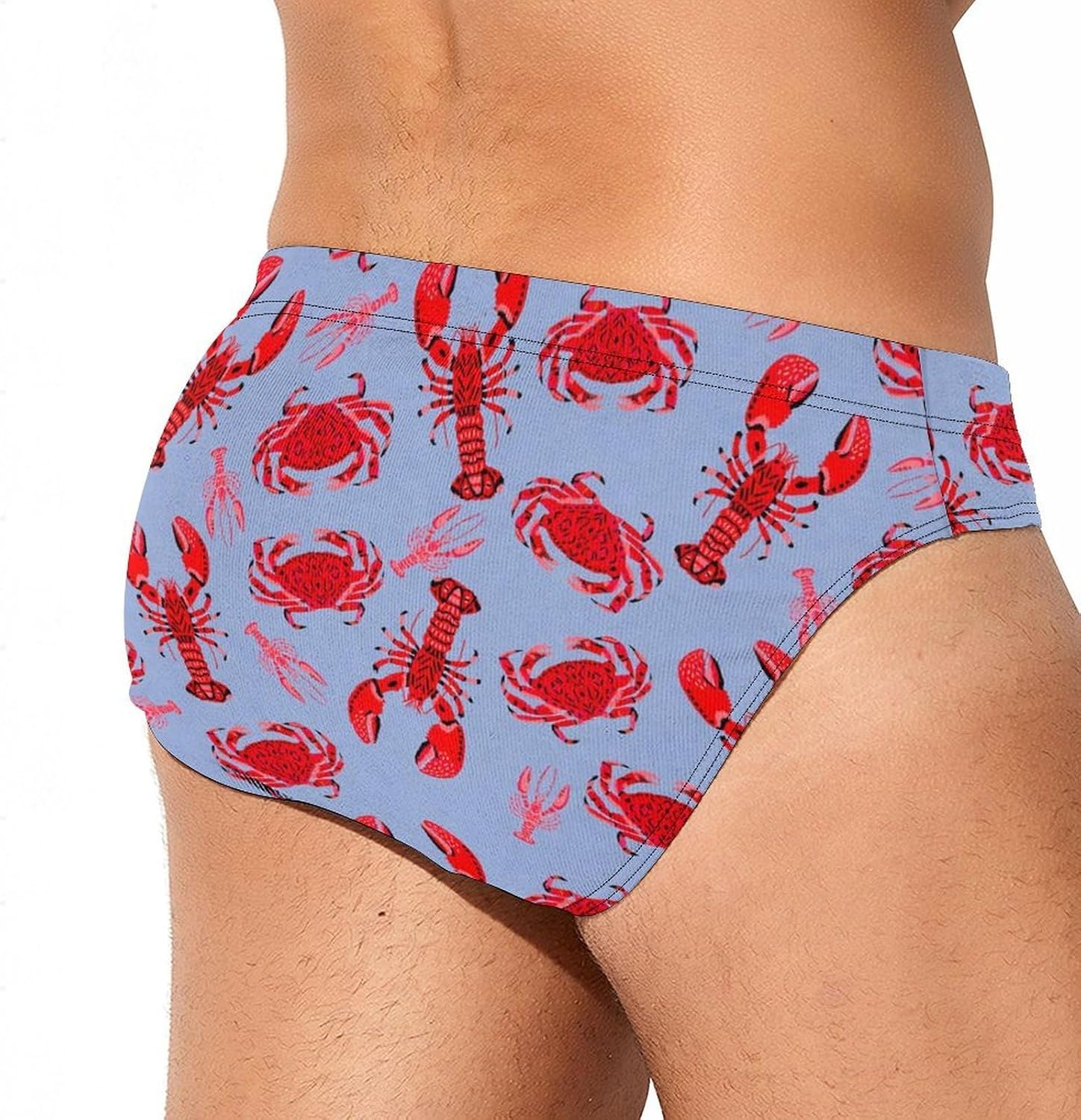 Red Lobster Crab Pattern Mens Swim Briefs Print Bikini Swimwear Sport Swimsuit Surf Shorts Trunks