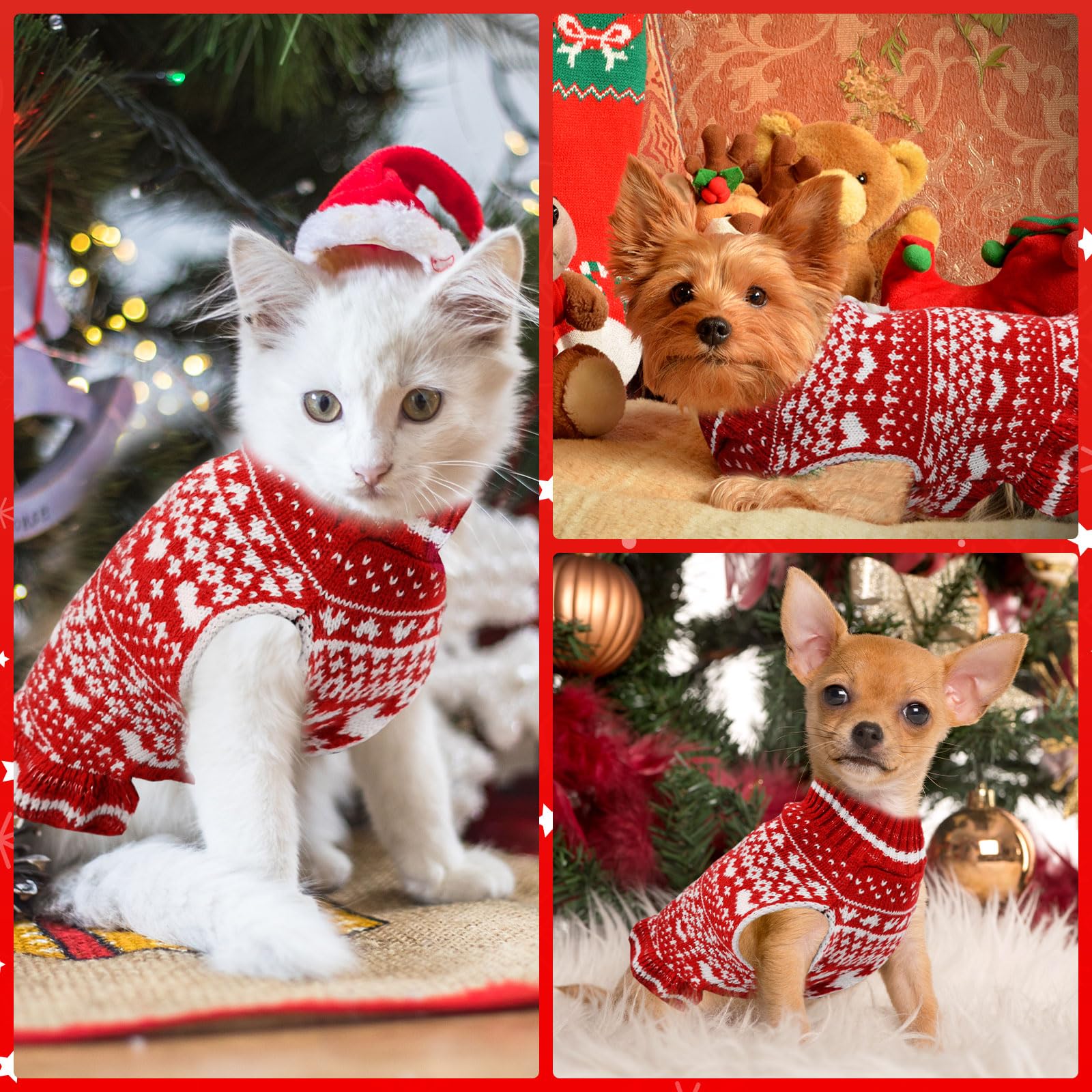 Hundepullover Mit Bommel & Leinenloch – Warmes Strickkleid Für Kleine Hunde, Rollkragen, Rot