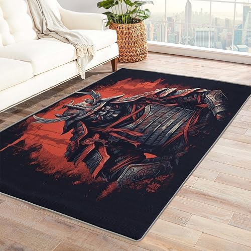Alfombra japonesa Samurai y decoración del hogar, alfombra de 5 x 6 pies, alfombras estilo anime para sala de estar, dormitorio, alfombra japonesa,