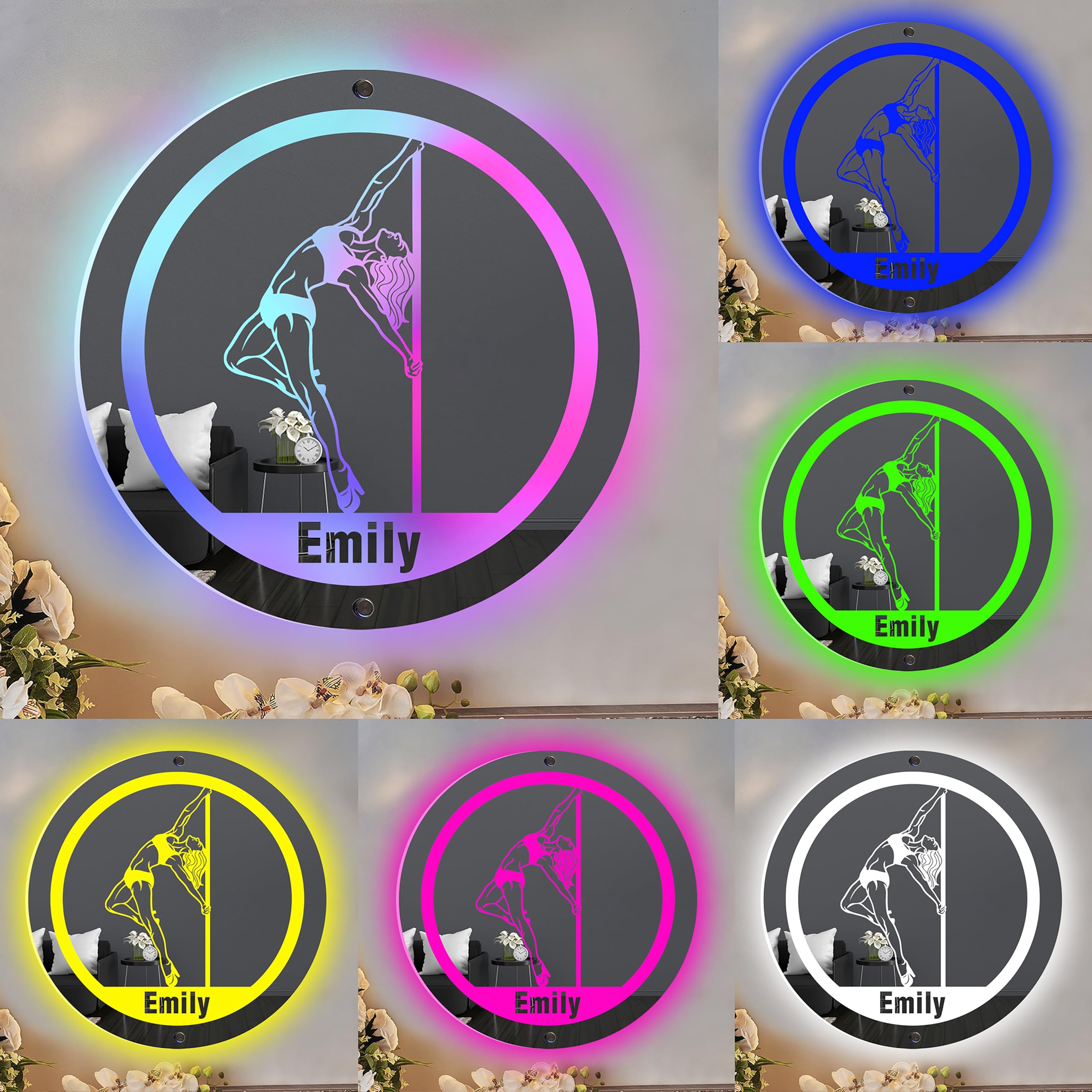Personalized Pole Dancer Led Light Up Mirror, Custom Name Girl Pole Dancing Name Neon Mirror Sign, Pole Dancers Bar Club Home Dancing Room Decor Wall Art, Gift for Her Pole Dance Lover