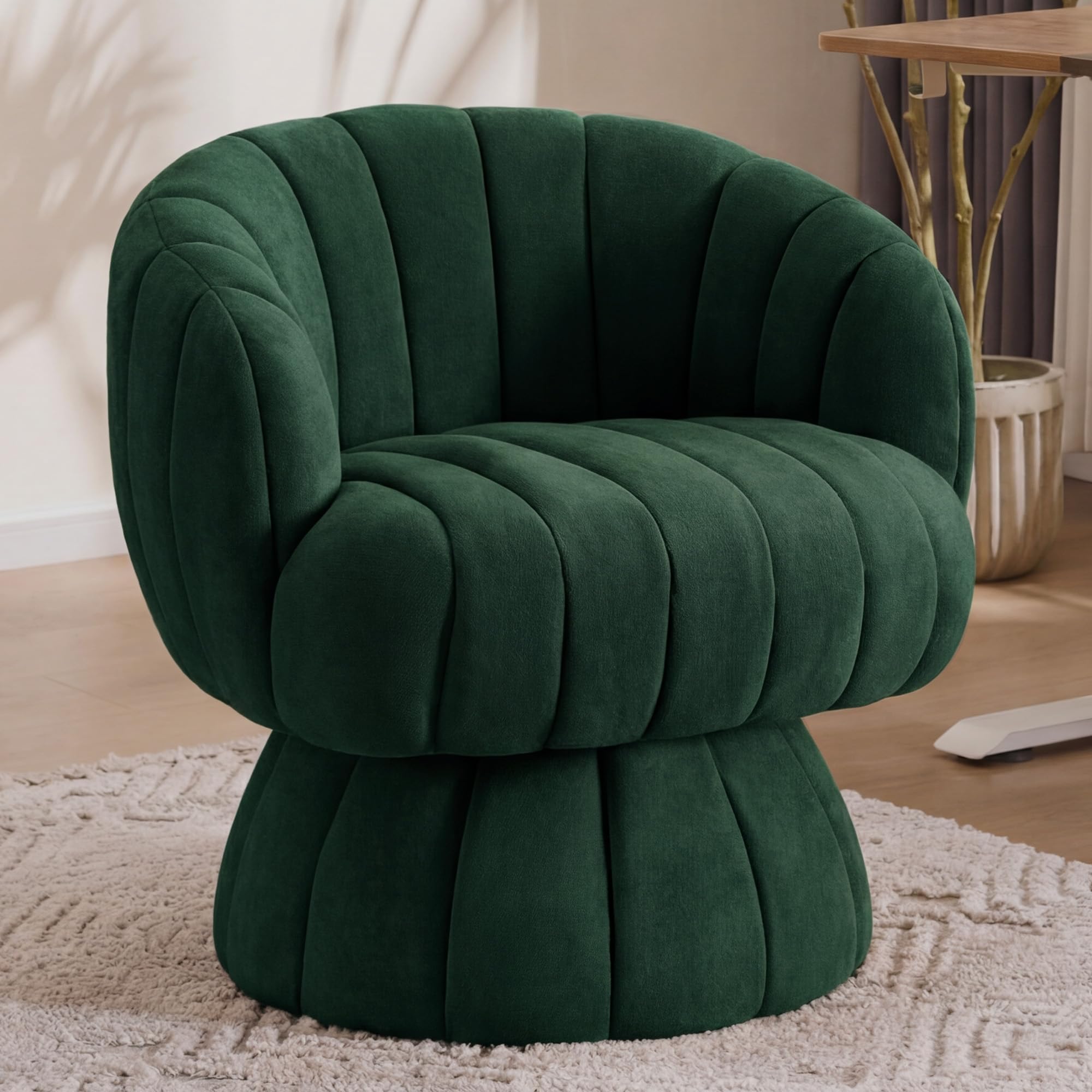 Mistpople Mid Century Modern 360 Degree Barrel Swivel Accent Sofa Chair,Fluffy Velvet Fabric Lounge Wide Upholstered Pumpkin Reading Chair, Round