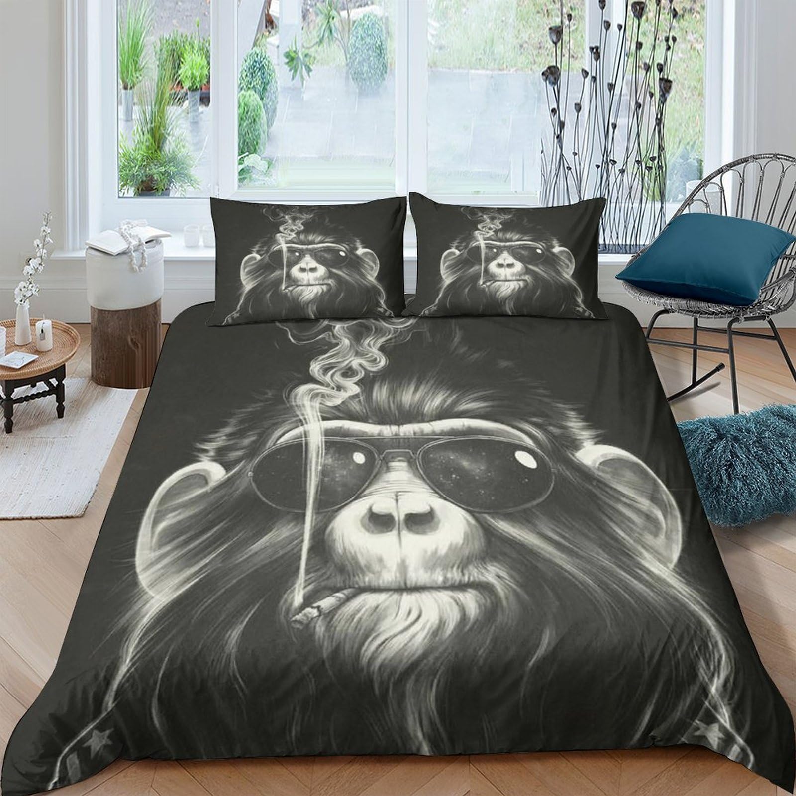 Ctjqhvkz Style-9 3D Printed Smoking Monkey Fitted Sheet Microfiber Soft Breathable Pirate Ape Bed Cover For Bedroom Dorm Decor Mattress Protection Single（135X200cm）