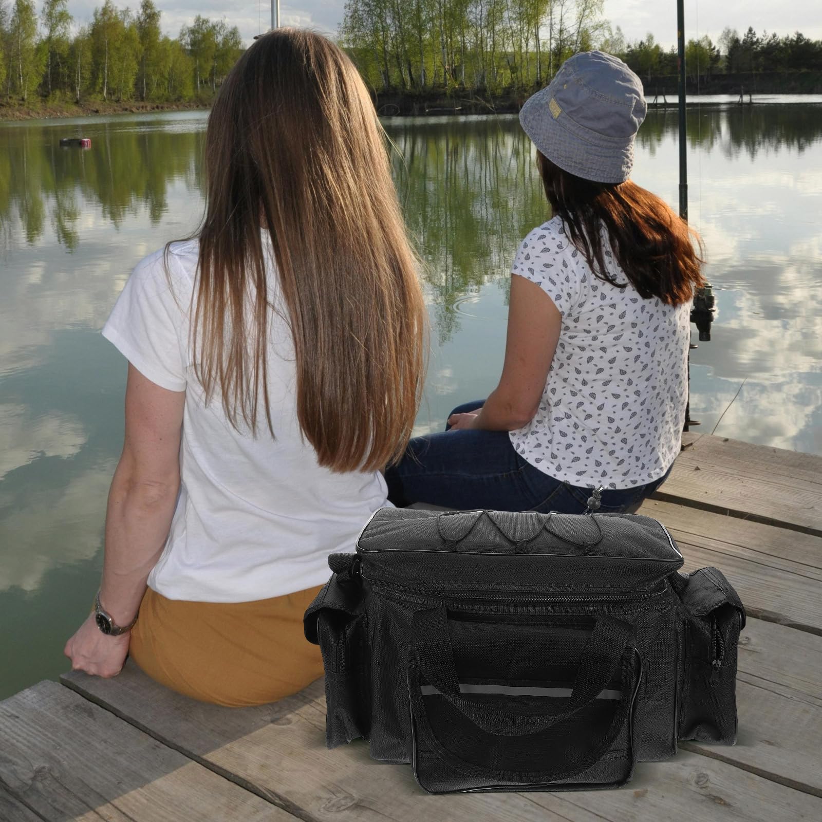 Yardwe Bolsa de Pesca Versátil de Hombro, Gran Capacidad, Nylon Negro