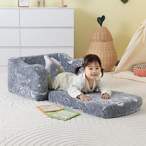 Miniatura 2 de Silla y sofá grueso y cómodo para niños, sofá plegable de felpa suave 2 en 1 para niños, sofá convertible a tumbona para niños pequeños