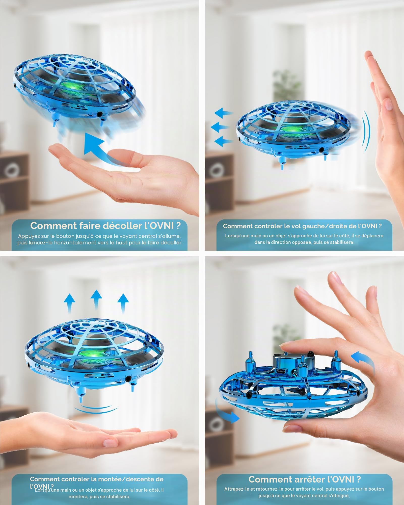 Kiztoys Mini drone pour enfants, balle volante OVNI, jouet volant à induction infrarouge piloté manuellement, cadeau pour garçons et filles de 6 à 7, 8, 9, 10+ ans