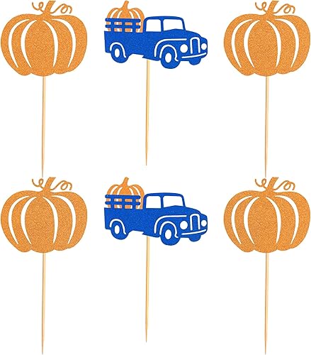 Miniatura 3 de Ercadio Paquete de 24 adornos de calabaza para cupcakes con purpurina de cosecha de otoño, calabaza, cupcakes, decoraciones para calabaza, tema de